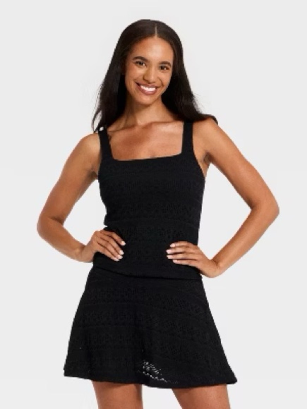 all in motion Black Square-Neck Knit Athletic Top